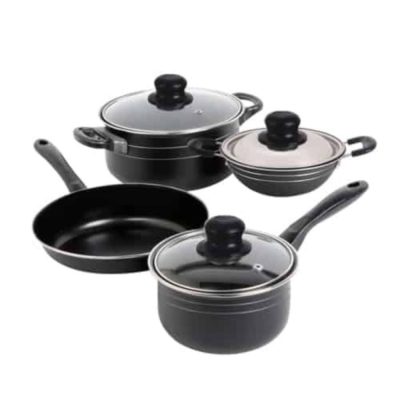 7 Pcs Non Stick Cookware Set With Glass Lids Aluminum Stainless Steel Base