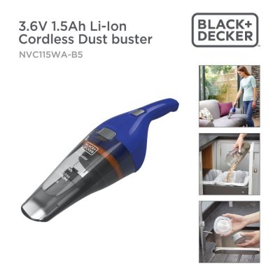 Black+Decker 3.6V 1.5Ah Li-Ion Cordless Dust Buster Handheld Vacuum , Blue – Nvc115Wa-B5