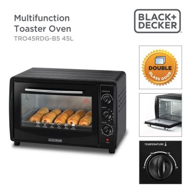 Black + Decker 45L 1800W Double Glass Toaster Electric Oven With Rotisserie Tro45Rdg-B5
