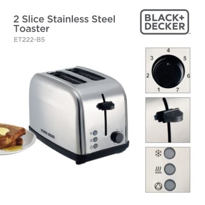 Black + Decker 2 Slice 1050 Watts Stainless Steel Toaster – ET222-B5