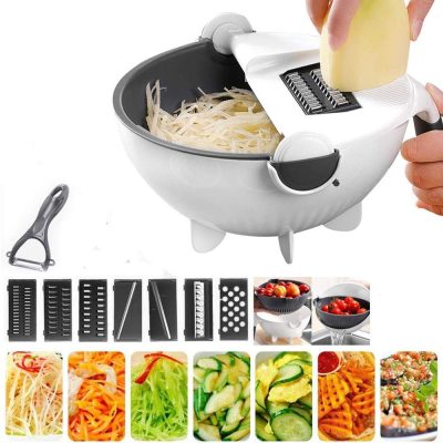 Vegetable Cutter with Drain 9 in 1 Multi functional Rotate