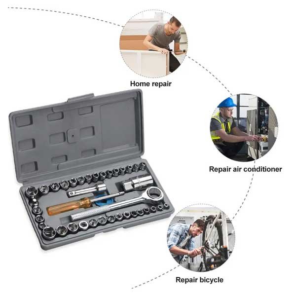 40Pcs Socket Wrench And Tool Kit Set