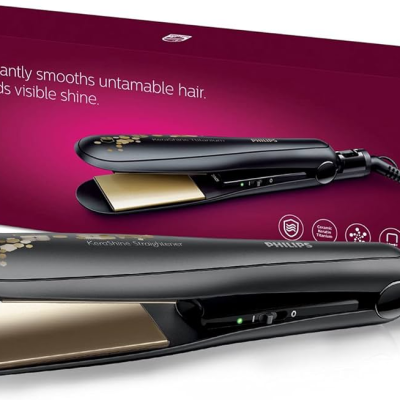 Philips Kerashine Titanium Wide Plate Straightener with SilkProtect Technology. Straighten, curl, with Instant Shine for Thick Long Hair – BHS736/00