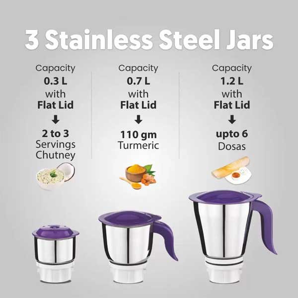 Preethi 600W Crown Pro Mixer Grinder - MG-254 | Powerful & Reliable 3 Jar Grinding for Everyday Cooking 5 Preethi 600W Crown Pro Mixer Grinder