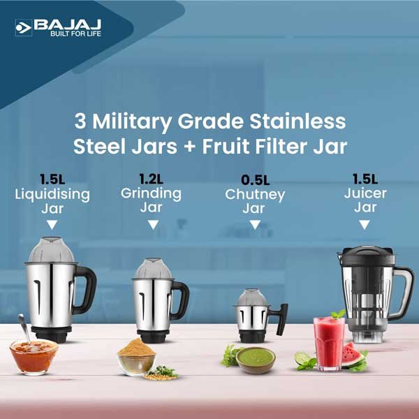 Bajaj Military Series Evoque 1000W Mixer Grinder | Powerful and Ultimate 4 Jar Kitchen Performance 5 Bajaj Military Series