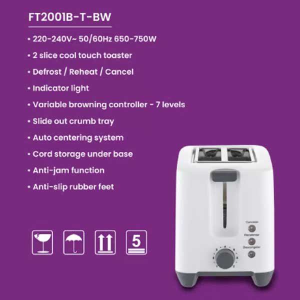Abans 2 Slice Pop Up Toaster - FT2001B-T-BW | Brilliant Breakfast Convenience 3 Abans 2 Slice Pop Up Toaster