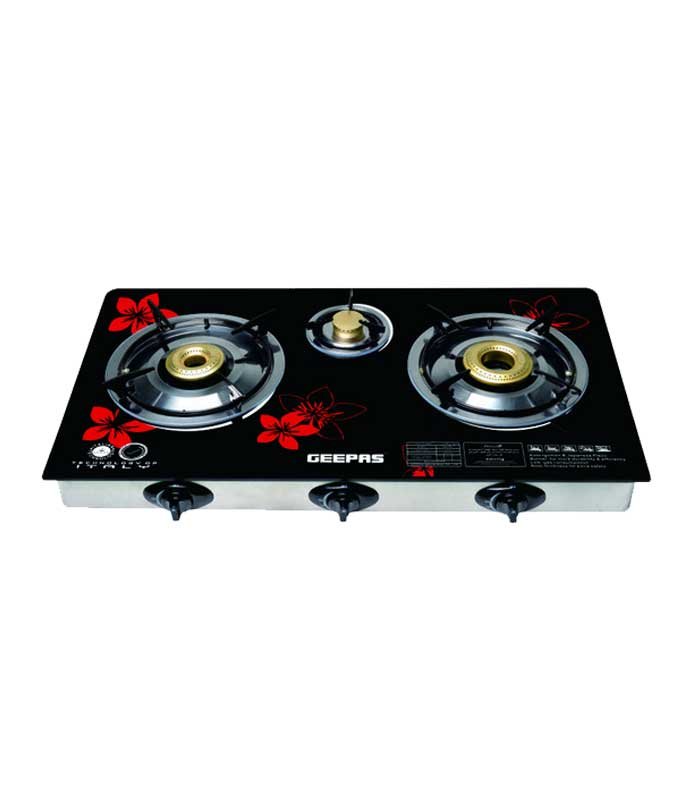 Geepas 3 Burner Gas Cooker Glass Top - GK6759 - Powerful Elegant Kitchen Upgrade 2 Geepas 3 Burner Gas Cooker