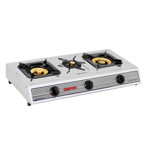 Geepas 3 Burner Gas Cooker Stainless Steel - GK74 - Durable Powerful Kitchen Essential 2 Geepas 3 Burner Gas Cooker Stainless Steel