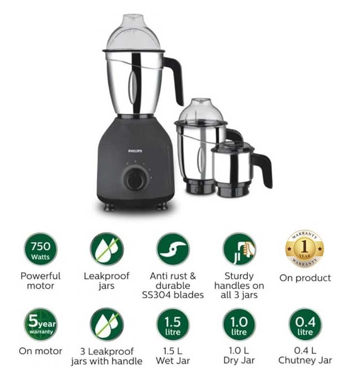 Philips 3 Jar 750W Mixer Grinder HL7757 – Powerful Efficient Kitchen Essential 3 Philips 3 Jar 750W Mixer Grinder HL7757