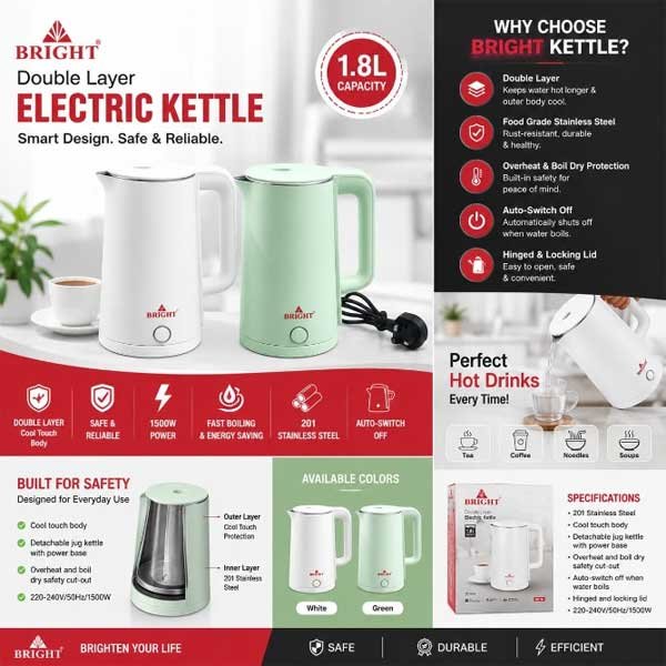 Mitshu 1.8L Electric Kettle - MEK-115 | Double Layer, Exceptional Fast Boiling 3 Mitshu 1.8L Electric Kettle - MEK-115